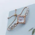 Dames horloge klaver strass kwarts verstelbare schuifarmband elegant klein wijzerplaat stijl - Roségoud-wit