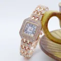 Elegante vierkante strass vrouwen quartz horloge met roségouden armband en romeinse cijfers - Roségoud