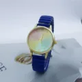Fashion retro rainbow dial quartz watch with blue elastic stretch band for women students. - Blue
