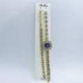 Ensemble Montre Et Bracelet Quartz Strass Doré Élégant Montre De Mode Femme Vue Détail - Bleu