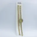 Gouden strass kwarts horloge en armband set voor vrouwen, elegante bloem wijzerplaat mode. - Goud
