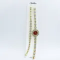 Dames quartz horloge en armband set bloem strass mode horloge detail weergave prachtig - Rood