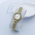 Goldene Strass Quartzuhr für Damen, elegante kleine Armbanduhr mit funkelnden Diamanten. - Gold Weiß