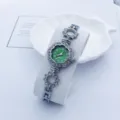 Orologio da polso donna al quarzo con strass quadrante floreale verde elegante - Argento Verde