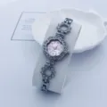 Orologio bracciale quarzo strass donna, elegante design quadrante fiore, orologio moda casual. - Argento Rosa