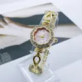 Reloj cuarzo mujer estrás flor elegante, pulsera oro de lujo moda cronógrafo para señoras - Rosa