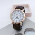 Orologio da polso al quarzo da uomo con cinturino in pelle marrone e quadrante bianco. - Rosa Bianco Cinturino Marrone