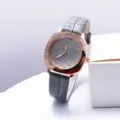 Korean style square women watch quartz fashion casual elegant wristwatch with rhinestones - Gray