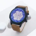 Montre quartz homme tendance grand cadran chiffres et bracelet en cuir marron style decontracte. - Beige