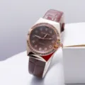 Dames quartz horloge bruine lederen band roségold kristal bezel elegante horloge - koffiekleur