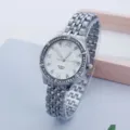 Orologio donna quarzo moda cinturino lega argento ghiera strass elegante orologio - Argento