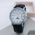 Orologio al quarzo da uomo classico con cinturino in pelle nera e quadrante bianco. - Argento Bianco Cinturino Nero