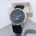 Orologio al quarzo classico da uomo con cinturino in pelle nera cassa oro tonda e quadrante - Cassa Oro Quadrante Nero Cinturino Nero