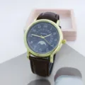 Orologio al quarzo da uomo vintage con cassa dorata, quadrante blu e cinturino in pelle. - Cassa Oro Quadrante Nero Cinturino Marrone