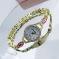 Montre bracelet quartz femme or cristaux pierres roses mode elegante montre bracelet - Rose