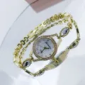 Belle montre quartz strass femme doree vue detaillee bracelet elegant style etincelant - Blanc