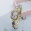 Luxury square rhinestone quartz watch for women, elegant gold bracelet fashion timepiece. - Purple Style (250413) / Purple