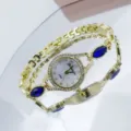 Montre quartz femme or lunette cristal pierre bleue bracelet mode montre bracelet élégant - Bleu