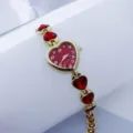 Elegant women quartz watch with heart shaped red dial and crystal strap for daily wear style. - Gold Red