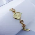 Gold heart-shaped women quartz watch detail, stylish crystal bracelet wrist watch for girls. - Gold Gold