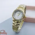 Women gold square rhinestone quartz wristwatch with metal strap luxury casual fashion watch - Gold White