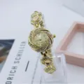 Damen Quarzuhr mit Strass Blumen Design und Chalcedon Kette, stilvolles modisches Schmuckstück. - Gold Gold