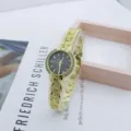 Women quartz watch vintage gold rhinestone fashion wrist watch elegant dress timepiece - Black