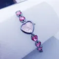Fashion heart-shaped quartz watch for women with pink crystal bracelet strap elegant style. - Silver Pink