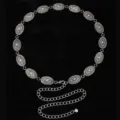 Elegante cadena de cintura plateada vintage para mujer, cinturón de metal estilo bohemio. - Estilo Girasol Ovalado / Plateado