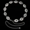Cadena de cintura de metal plateado retro para mujeres, cinturón joya floral tallada. - Estilo de Anillo Redondo Grabado / Plata de Triple Capa