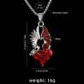 Collier pendentif en acier inoxydable cœur rouge ange démon style gothique bijoux mode - Style de Cœur 26 (A1764) / 1 Pièce/Paquet / Argent + Rouge