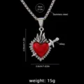 Collier pendentif coeur rouge style gothique en acier inoxydable avec poignard et chaine. - Style de Cœur 28 (A1766) / 1 Pièce/Paquet / Argent + Rouge