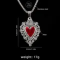 Collier pendentif cœur rouge sombre gothique en acier inoxydable bijou style rétro - Style de Cœur 29 (A1767) / 1 Pièce/Paquet / Argent + Rouge