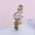 Dames horloge quartz paars kristal vlinder armband goud rond roze wijzerplaat - Goud & Roze