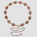 Cadena de cintura de metal boho retro con piedras rojas elementos ovalados accesorio de mujer - Estilo Gema Roja Ovalada Bohemio (1)