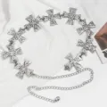 Vintage zilveren metalen kruis taille ketting punk stijl riem voor vrouwen sieraden - Zilver