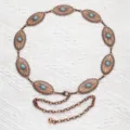 Vintage rose gold turquoise waist chain metal carved flower belt for women apparel accessory - Rose Gold White Turquoise Style (3)