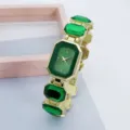 Stijlvol elegant dames quartz horloge met vierkante groene wijzerplaat en mooie armband. - Groen