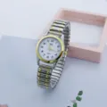 Dames quartz horloge voor ouderen met elastische stalen band, grote cijfers, modieus horloge. - Damesstijl (250420) / Tweekleurig goud voor dames