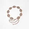 Ceinture de chaîne de taille en métal turquoise or rose vintage, bijou bohème floral sculpté. - Style Or Rose Turquoise Bleue (9)
