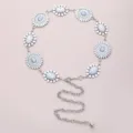 Chaîne de taille en métal argenté avec fleurs en pierre blanche, accessoire bohème rétro - Style Floral Blanc Texturé Argent (11)
