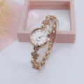 Rose gold clover quartz bracelet watch for women, elegant floral design digital wrist watch. - Rose Gold White