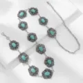 Vue détaillée de la chaîne de taille en métal argenté style bohème et pierres - Style Faux Turquoise Argent (12)