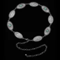 Chaîne de taille en métal style bohème rétro avec pierres turquoise, design sculpté. - Style Floral Bronze Antique Turquoise Bleue (26) / 110cm