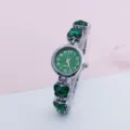 Elegant women watch with green butterfly crystal bracelet, quartz movement stylish. - Silver Green