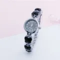 Women fashion quartz watch with butterfly link bracelet elegant round dial casual timepiece style - Silver Black