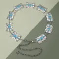 Chaîne de taille en métal argenté vintage avec pierres bleues, ceinture bohème pour femmes. - Style Argent Antique Turquoise Bleue (24) / 110cm