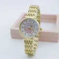 Gouden dames quartz horloge strass vierbladige klaver fashion armband horloge detail view - Klaver (3305-9) / Roze
