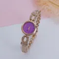 Women fashion rhinestone quartz bracelet watch with purple starry dial, rose gold finish. - Rose Gold Purple