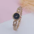 Dames quartz horloge met sterren wijzerplaat strass rosegoud armband mode cadeau. - Roségoud Zwart